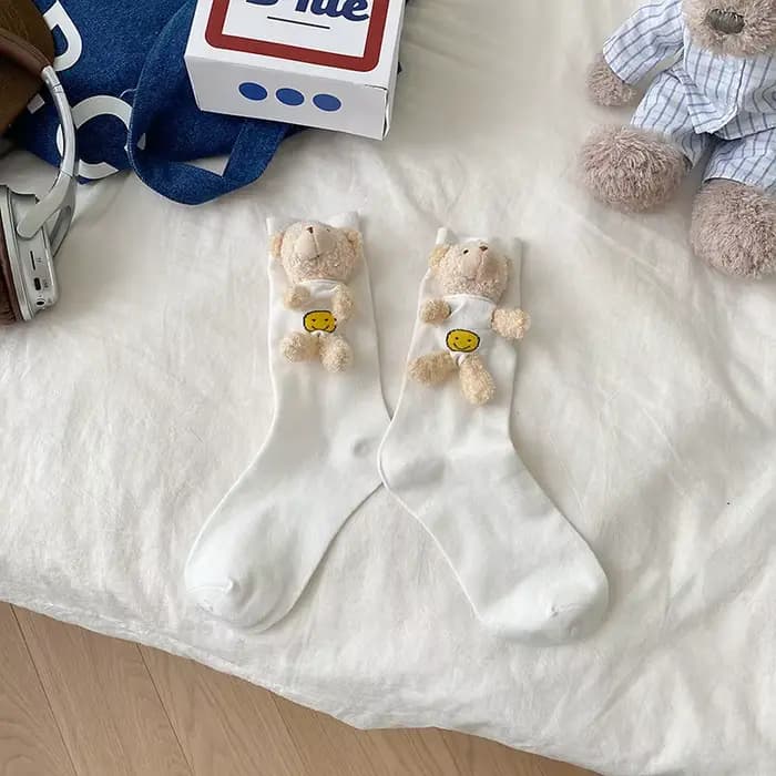 Dongdaemun-Chaussettes coréennes mignonnes en forme d'ours, accessoire de poupée tridimensionnel, hi