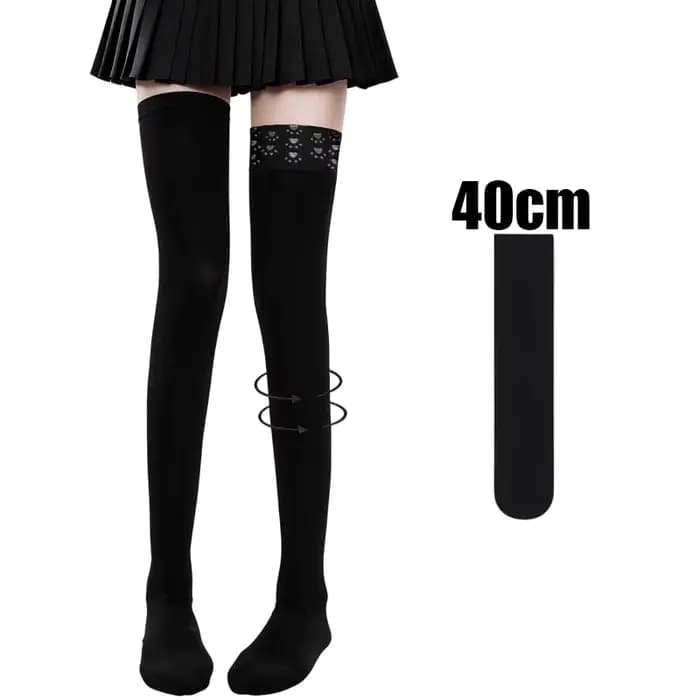 Bas cuissardes noirs pour femmes, motif patte de chat, style Y2K, mignons, élastiques, longs, pour c