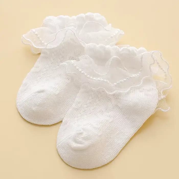 Chaussettes de princesse en dentelle florale pour bébés filles, chaussettes antidérapantes blanches 