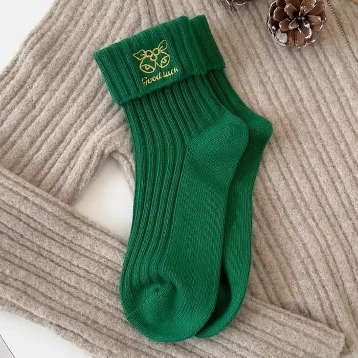 Chaussettes de noël en coton pour femmes, broderie, cadeaux de noël, haute qualité, Tube moyen, lett