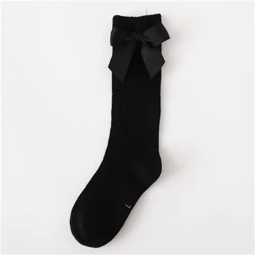 Chaussettes solides pour enfants avec nœuds, chaussettes en coton pour bébés filles, chaussettes lon