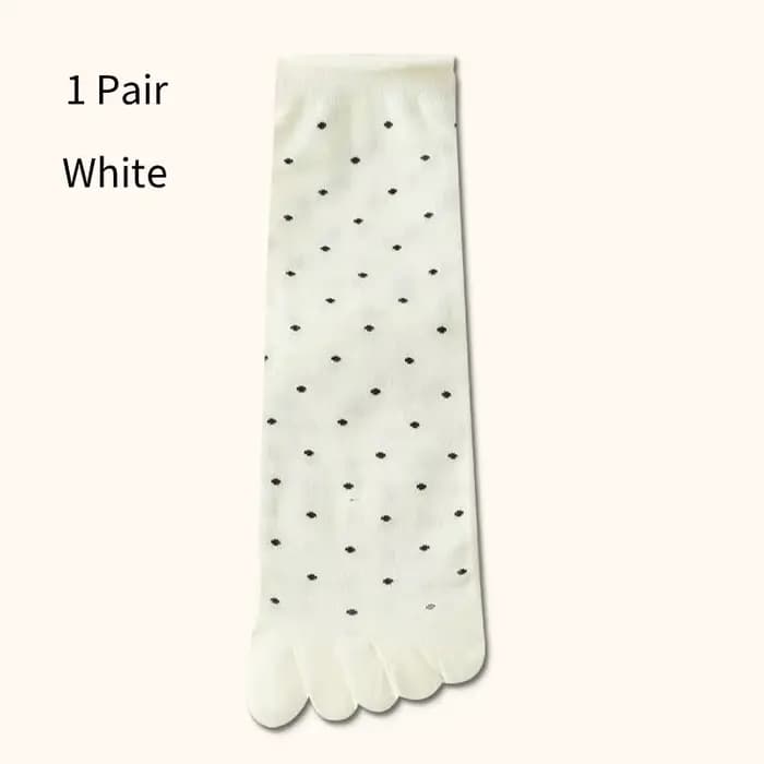 1 Paire de Chaussettes à Cinq Doigts pour Femme, Mi-Mollet, Motif Pois Mignons, en Coton de Haute Qu