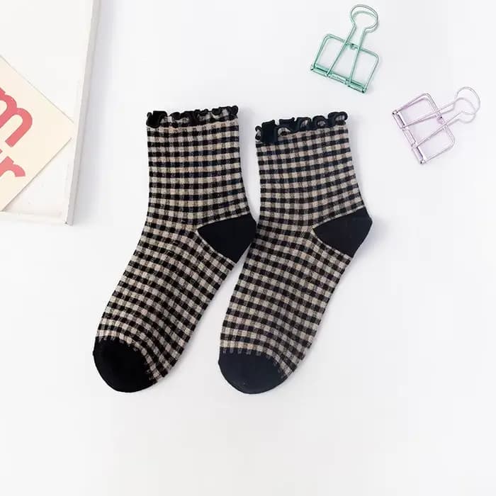 Femmes chaussettes automne à carreaux rétro Vintage coton chaussettes équipage confortable couleur m