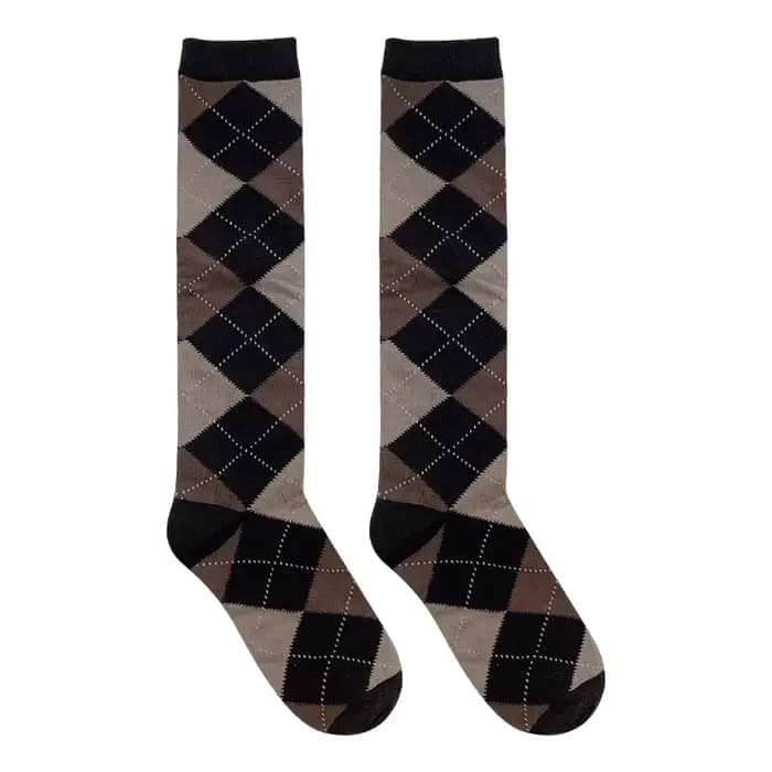 Chaussettes chaudes pour femmes, chaussettes d'hiver à carreaux de diamant, en coton, Style JK collè