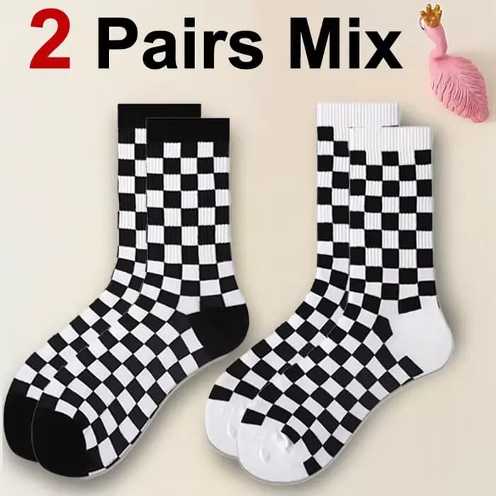2 paires de chaussettes à motifs en damier pour femmes, Design à la mode, douces, confortables, abso