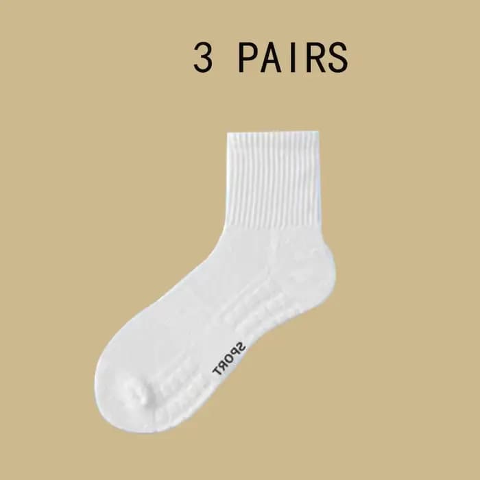 3 paires de chaussettes de sport mi-longues à semelles en serviette pour toutes saisons, couleur pur