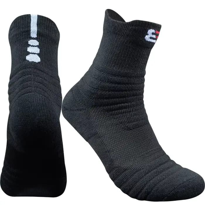 Chaussettes de sport mi-mollet en coton rembourrées et respirantes noires et blanches pour hommes et