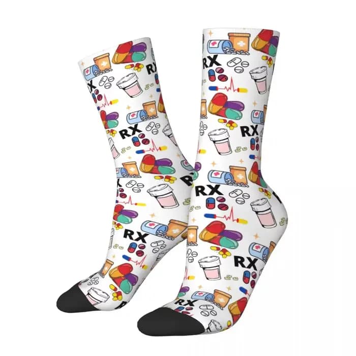 Chaussettes RX à motifs de pilules de pharmacie, bas Harajuku, chaussettes longues toutes saisons, a