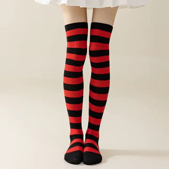 Chaussettes longues japonaises à rayures bleues et blanches pour femmes, chaussettes au-dessus du ge