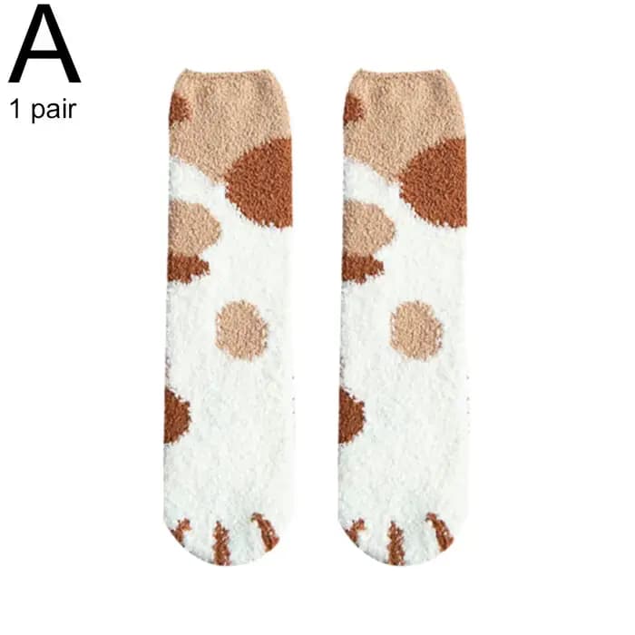 Chaussettes chaudes moelleuses pour femmes, griffe d'animal mignonne, empreinte de patte de chat, ch