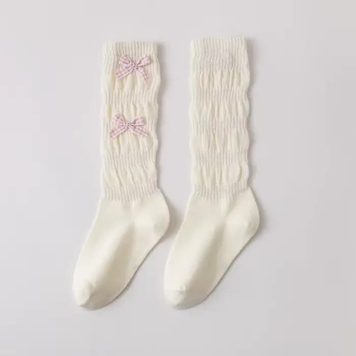 Chaussettes longues en coton pour filles, chaussettes de printemps et d'été avec nœud mignon, chauss