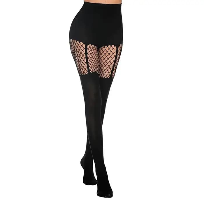 Collants noirs ajourés à bretelles, bas en résille pour femmes, collants de discothèque, danse, file