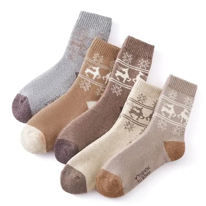 5 paires de chaussettes en laine mérinos pour femmes, motif fauve, chaudes et épaisses pour l'hiver,