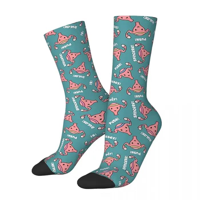 Gommages de poussoir d'utérus enceinte, infirmières, mi-femme, chaussettes sarcelle OBGYN, bas doux 