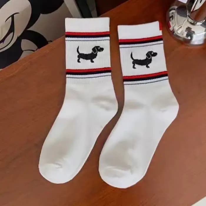 Teckel Chaussettes pour hommes et femmes Chaussettes classiques en coton à tube moyen rayé