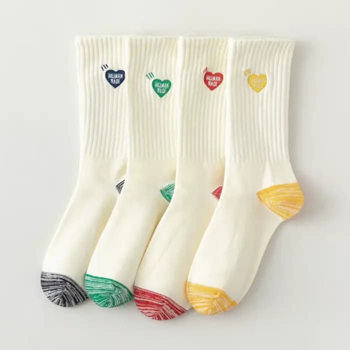 4 paires de chaussettes en coton brodées de couleur amour pour femmes, absorbant la sueur, décontrac