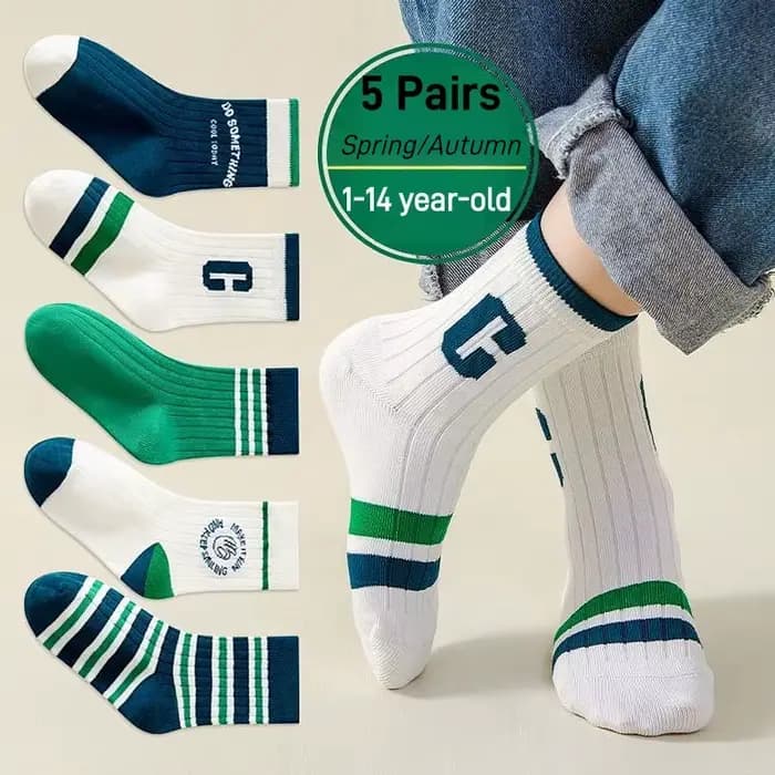 5 paires de chaussettes en coton pour garçons, chaussettes de printemps et d'automne pour bébés et e