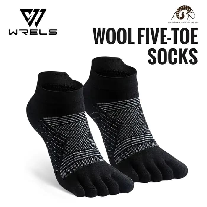 WRELS Chaussettes à cinq orteils en laine mérinos pour sports de plein air, chaussettes de course él