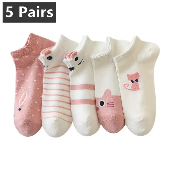 5 paires de chaussettes pour femme Kitty Crew chaussettes courtes chaussettes d'impression créative