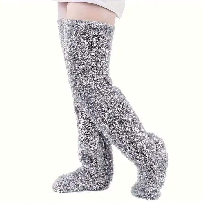 Chaussettes thermiques d'hiver pour femmes, doublées en polaire, au-dessus du genou, confortables et