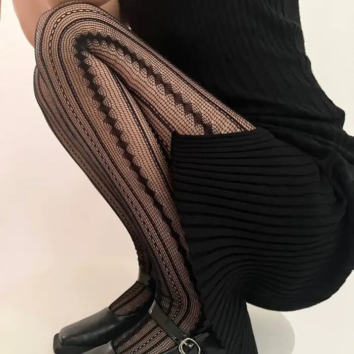 Collants noirs ajourés pour femmes, style rétro américain, en maille respirante, dentelle résille, e