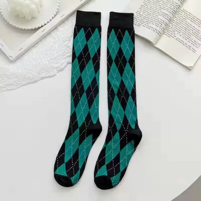 Chaussettes longues Vintage pour femmes, Style Collage scolaire, Streetwear en diamant, bas à Tube h