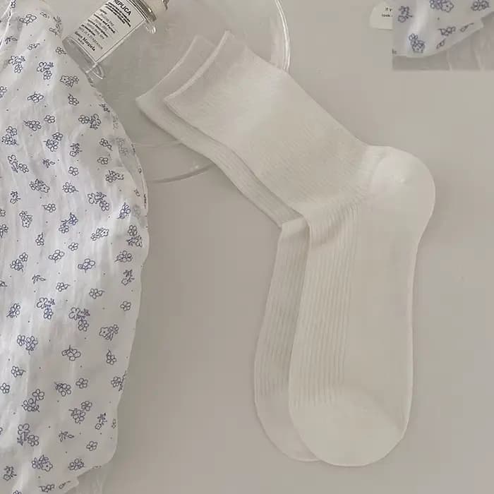 Chaussettes d'été en soie pour femmes, fines et respirantes, couleur unie, Tube central, mode coréen