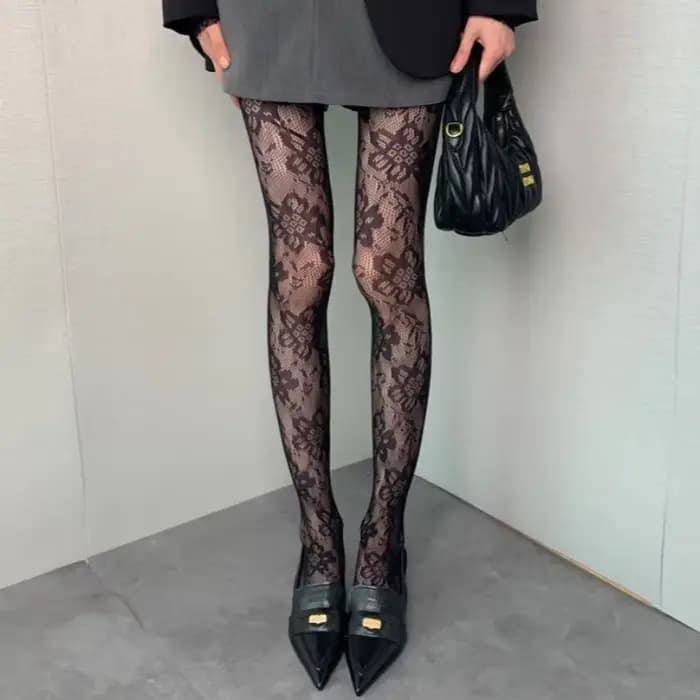 Collants en dentelle florale pour femmes, collants en maille évidée, bas résille individuels, mince,
