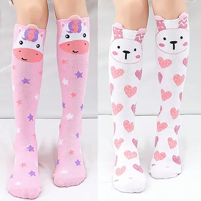 2 paires de chaussettes hautes à motif cœur de lapin pour filles, chaussettes douces et confortables