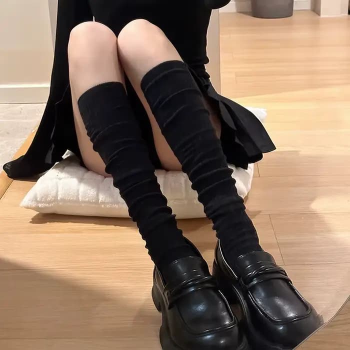 Chaussettes hautes en pur coton, couleur unie, garde au chaud, mollet, chauffe-pieds, automne et hiv