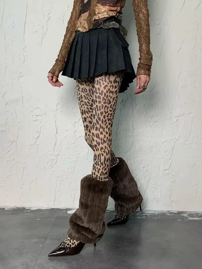 Collants rétro imprimé léopard Style Y2K pour femmes, collants fins et Sexy transparents pour bas St