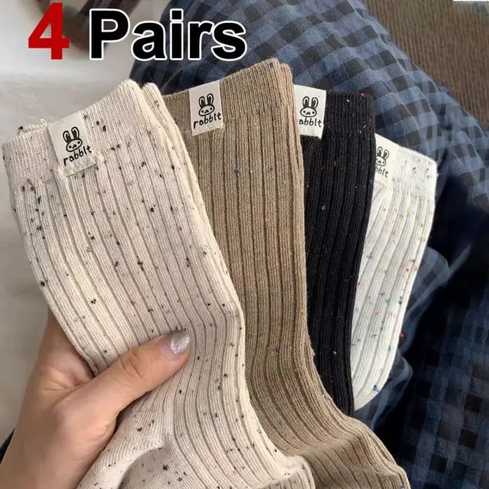 4 paires de chaussettes mi-tube pour femmes, imprimées de dessins animés, à la mode, printemps-été, 