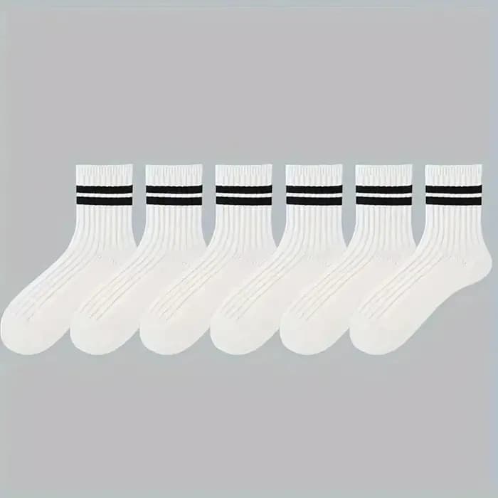 6/10 paires de chaussettes pour hommes, chaussettes simples et décontractées à rayures noires et bla