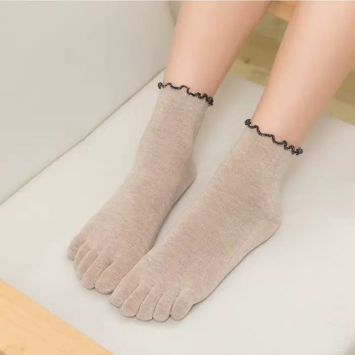 Chaussettes en coton à cinq doigts pour femmes, chaussettes à orteils de couleur unie avec 5 orteils