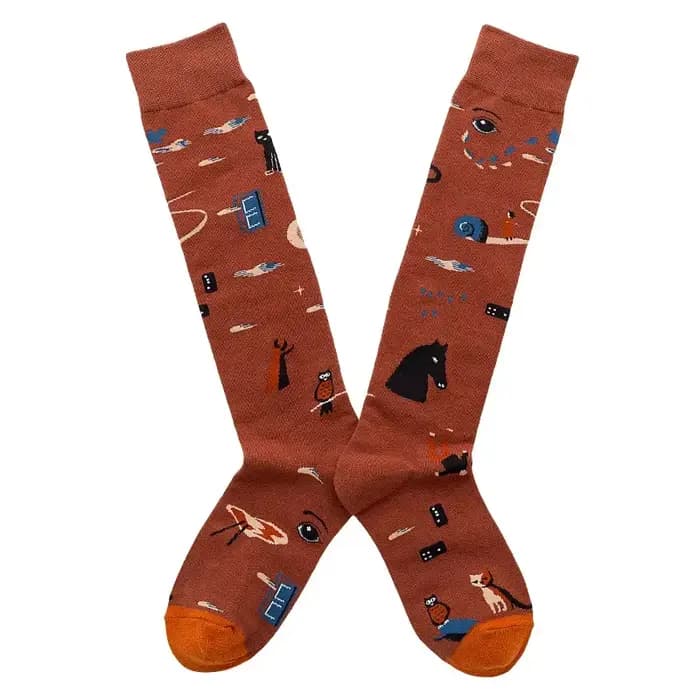 Chaussettes mi-cuisse et genou pour femmes, chaussettes en coton, illustration rétro française, litt