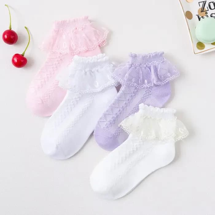4 paires de chaussettes à volants en dentelle pour filles, respirantes, confortables, adorables, Sty