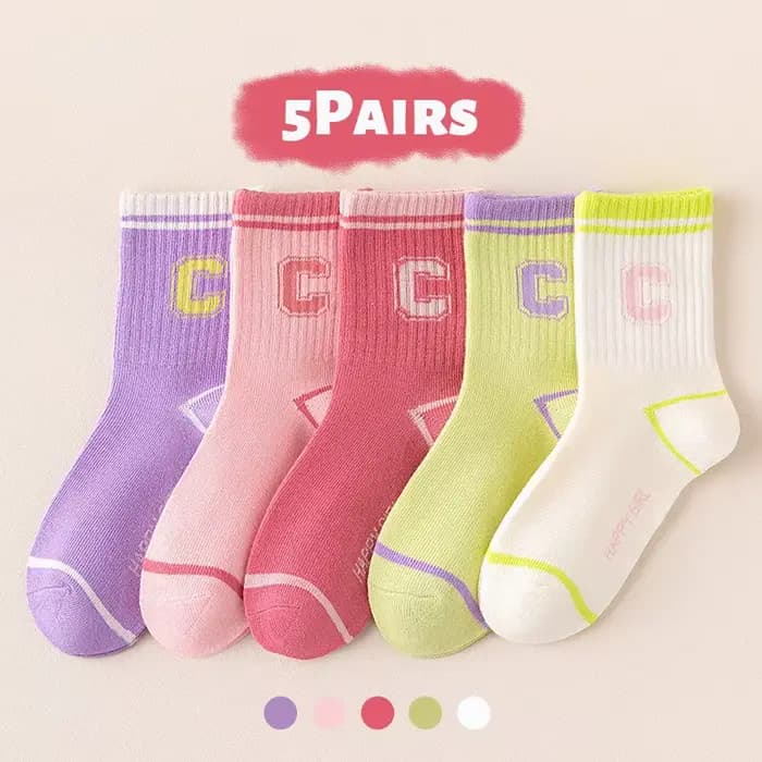 5 paires de chaussettes de sport pour enfants, chaussettes à Tube central, respirantes, couleur unie