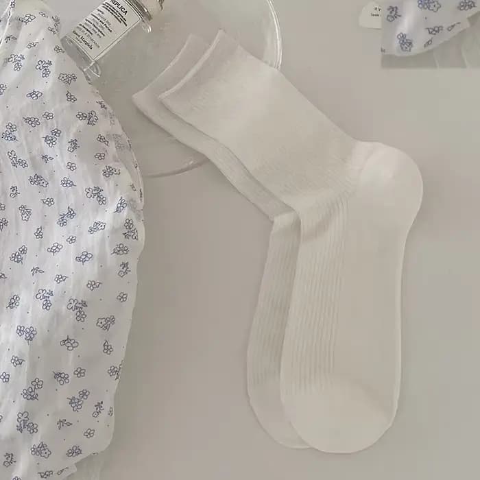 Chaussettes en soie pour femmes, fines et respirantes, couleur unie, mi-mollet, style coréen, décont