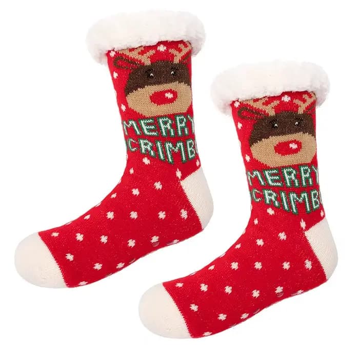 Cadeau de noël pantoufle chaussettes femmes thermique hiver chaud en peluche antidérapant dormir sol