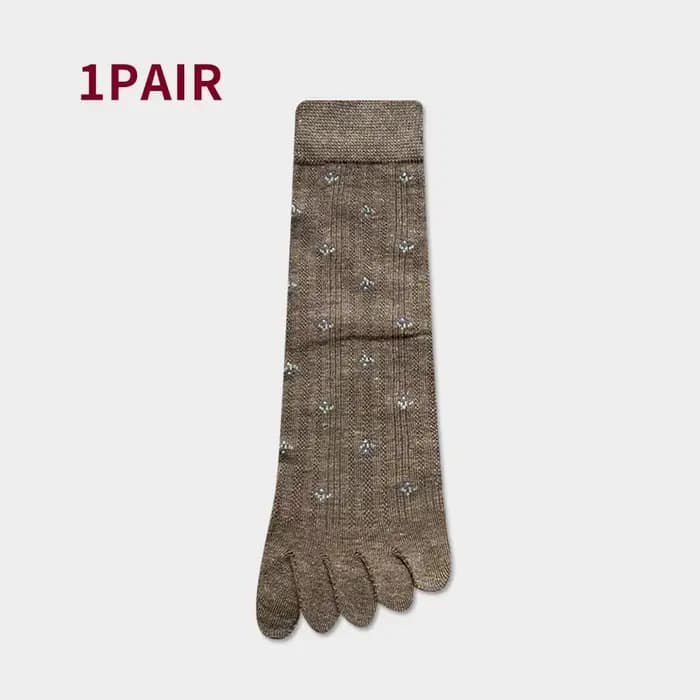 Chaussettes d'été fines en coton pour femmes, motif floral mignon, mi-mollet, à cinq orteils, avec o