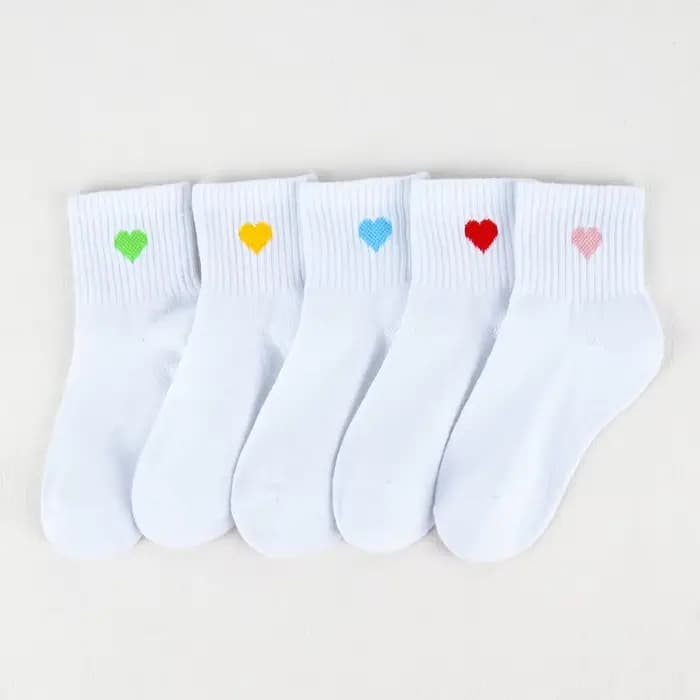 Chaussettes Blanches Confortables à Motif de Cœur pour Fille, 5 Paires
