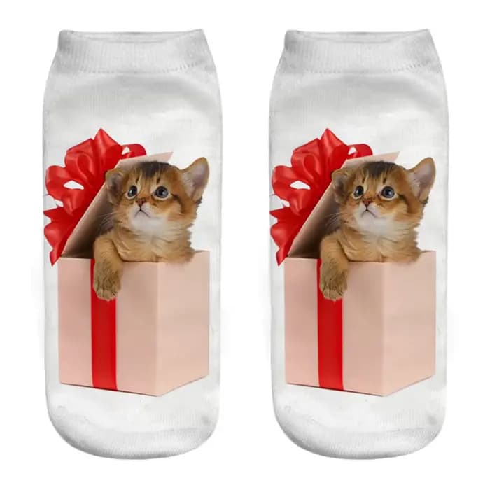 Chaussettes courtes unisexes, impression 3D, chaton de dessin animé drôle et mignon, créatif, coloré