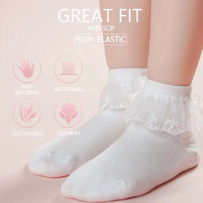 Chaussettes à volants en dentelle pour bébés filles, chaussettes courtes respirantes en coton blanc 
