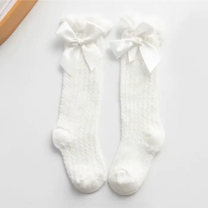 Chaussettes hautes en résille pour enfants filles, Style Royal, avec nœud papillon, en Tube, chausse