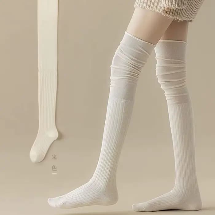 Chaussettes au dessus du genou pour femmes, couleur unie, antidérapantes, jambes fines, bottes longu