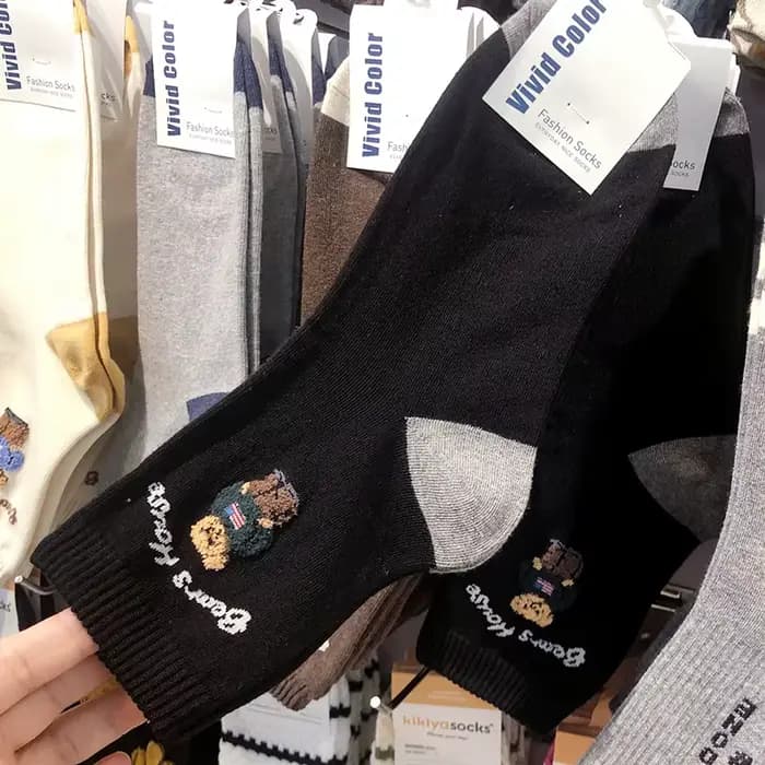 Chaussettes mignonnes en coton pour femmes, élégantes, avec lettres ours, Style Harajuku, nouveauté,