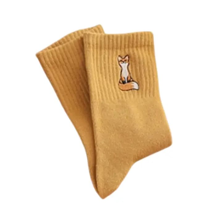 Nouveau mignon broderie renard dessin animé animaux chaussettes drôle animaux pratiquant Yoga coton 