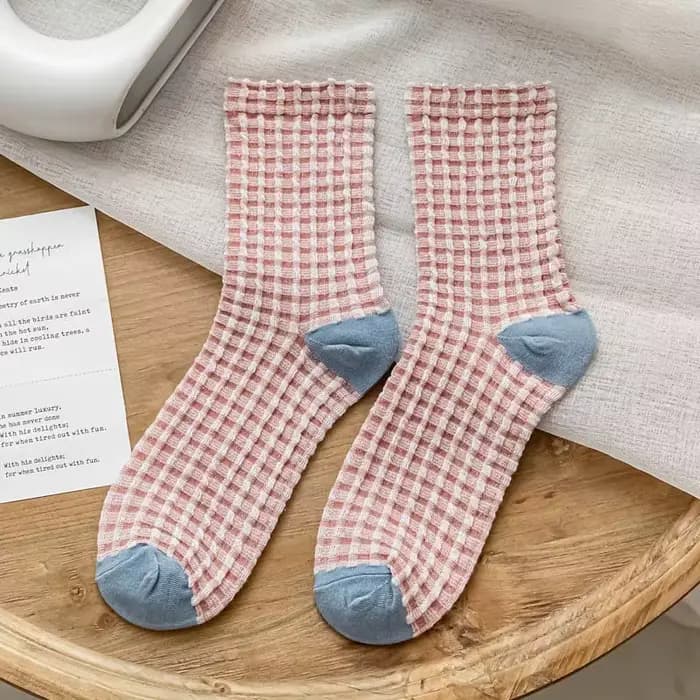1/5 paires de chaussettes à carreaux pour femmes, douces et mignonnes, Kawaii Dopamine, rétro, décon