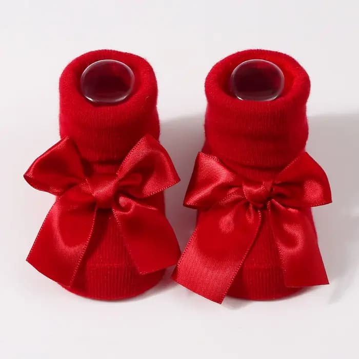 Chaussettes en coton pour bébé, chaussettes antidérapantes pour nouveau-né fille, Design avec nœud p