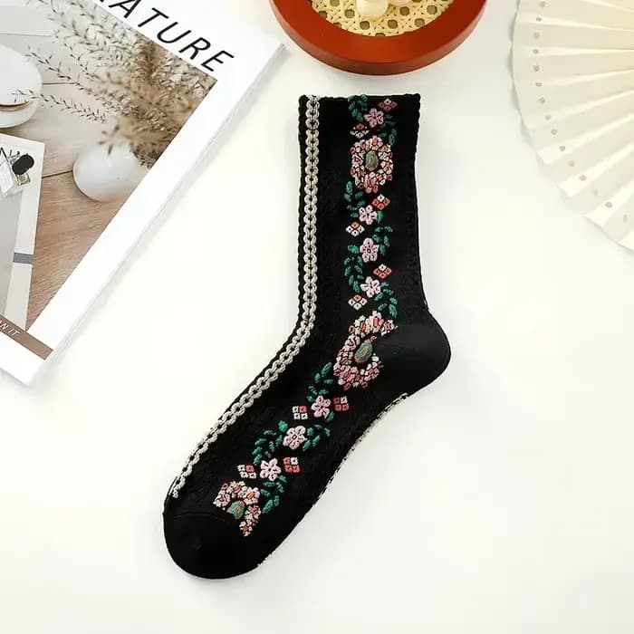 Petites chaussettes florales pour femmes, Style britannique rétro, chaussettes à Tube central pour f